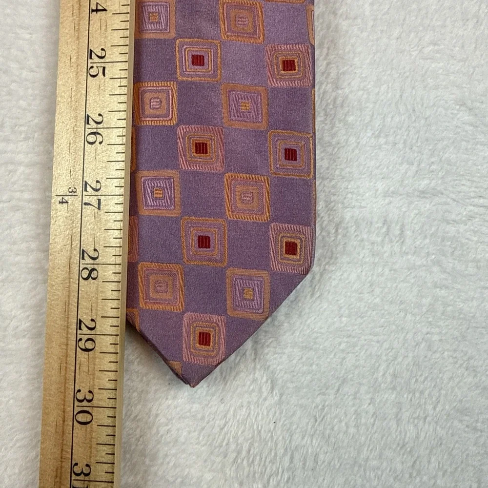 Ted Baker London Mens Silk Tie Purple Geometric Square Pattern Made in USA